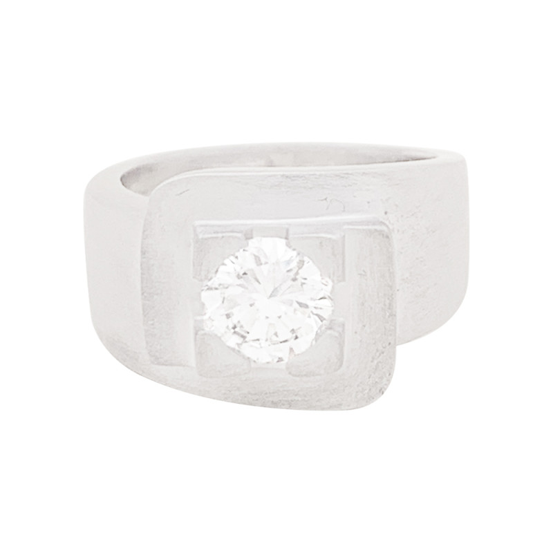 Bague moderniste en or blanc, diamant.