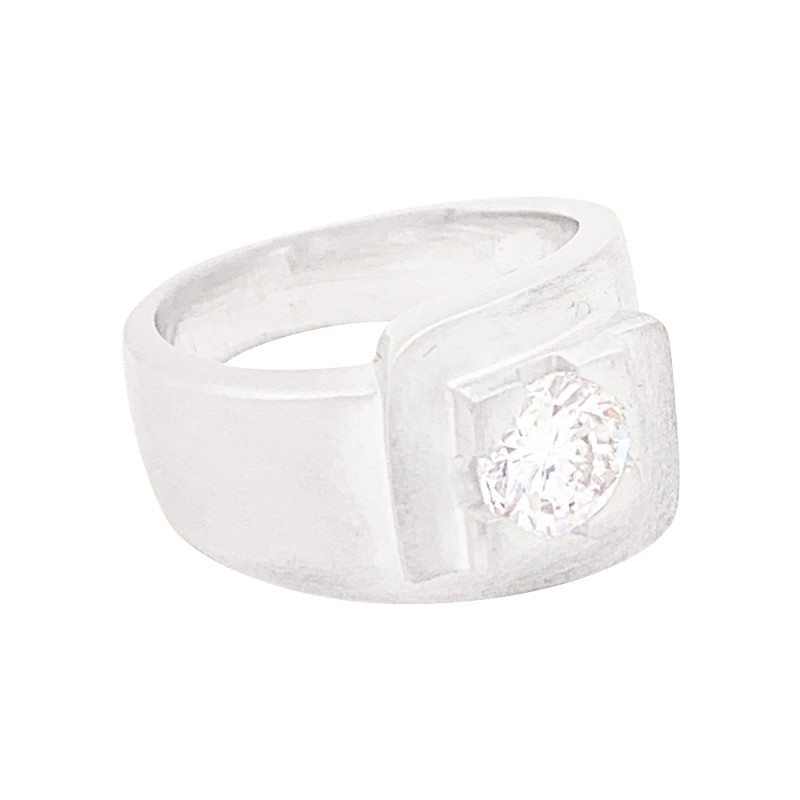 Bague moderniste en or blanc, diamant.