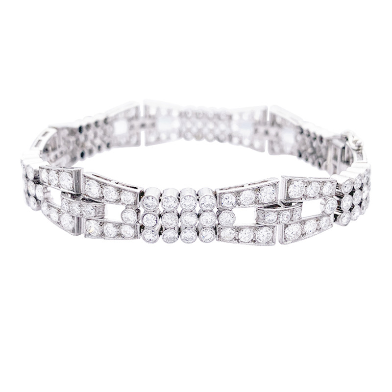 Bracelet, or blanc, diamants.