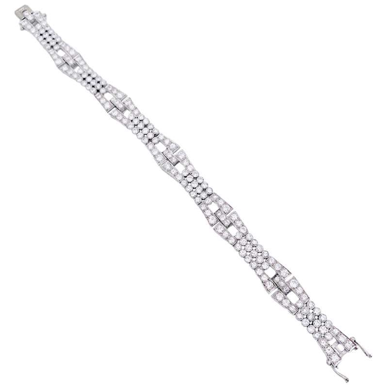 Bracelet, or blanc, diamants.