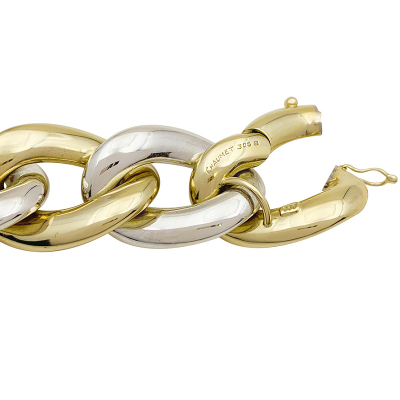 Bracelet Chaumet, gros maillons en deux tons d'or.