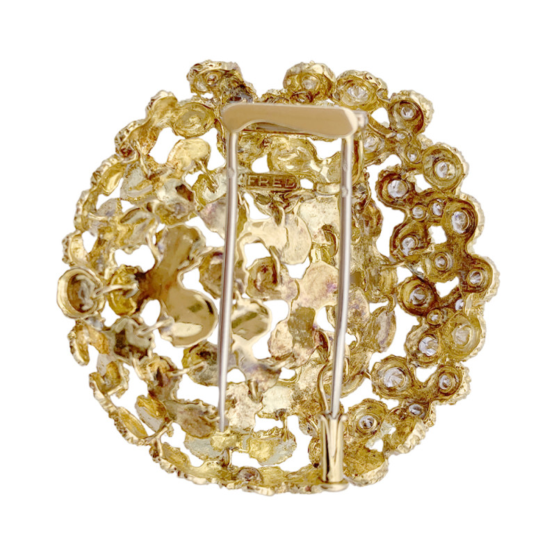 Broche Fred, or jaune, diamants.