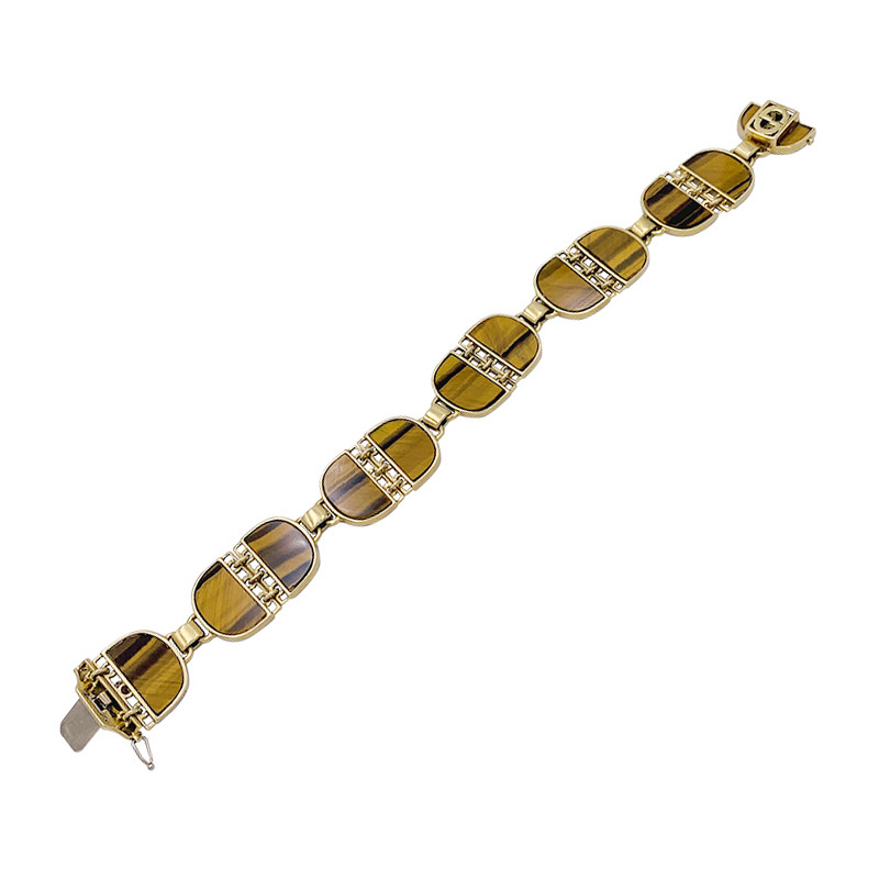 Bracelet Gucci vintage, or jaune, oeil de tigre.