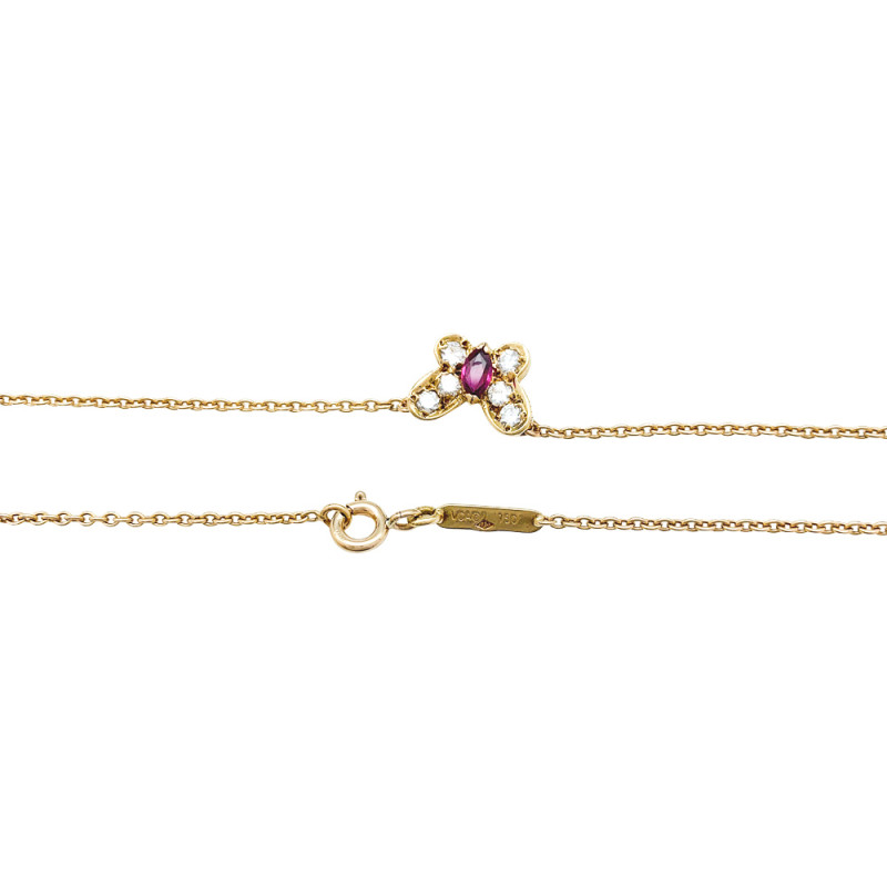 Yellow gold Van Cleef and Arpels butterfly necklace, diamonds and ruby ...