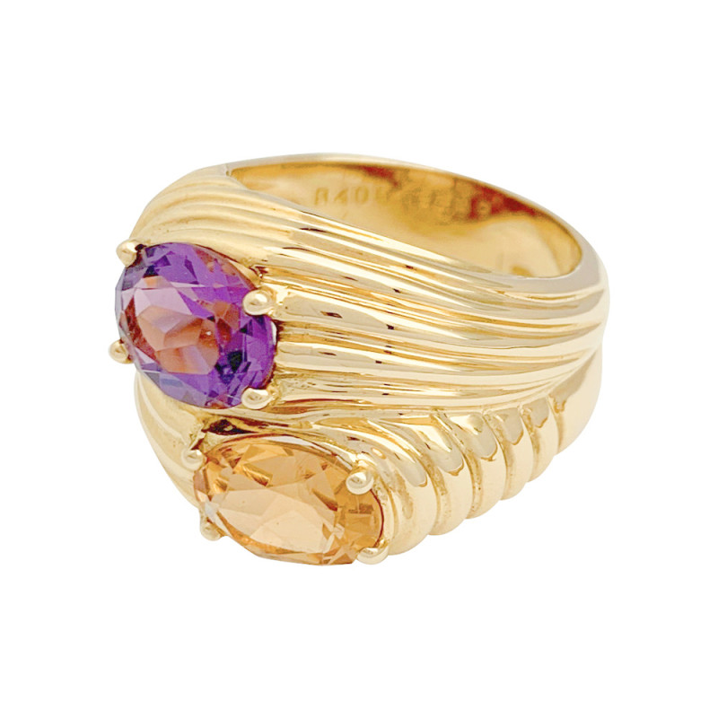 Boucheron gold, citrine and amethyst ring.