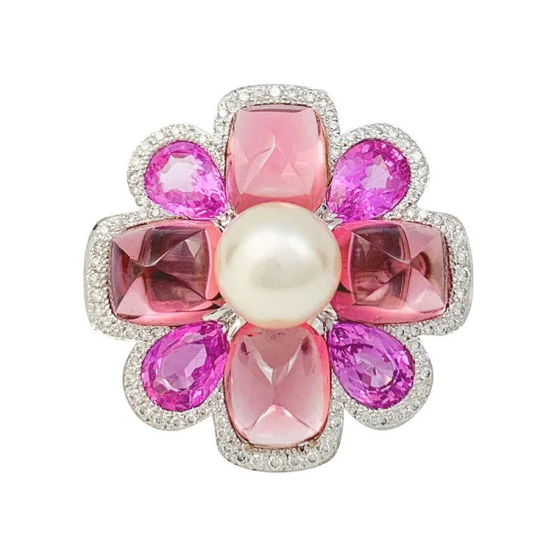 Chanel white gold, pearl and multi-gem ring, "San Marco" collection.