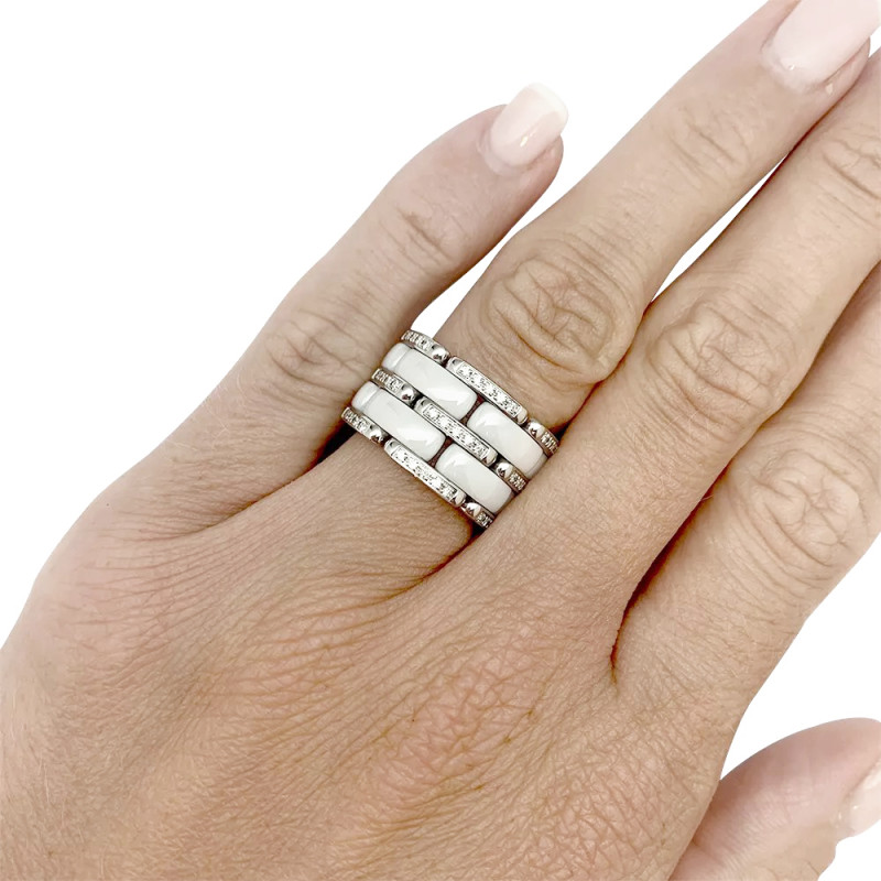 Chanel white gold and ceramic ring, "Ultra" collection.