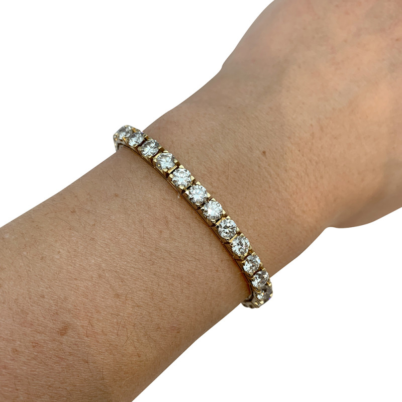 Yellow Gold Tennis Bracelet Set With Brilliants   Miller Bracelet Ligne Diamants Porte Bis 30035 