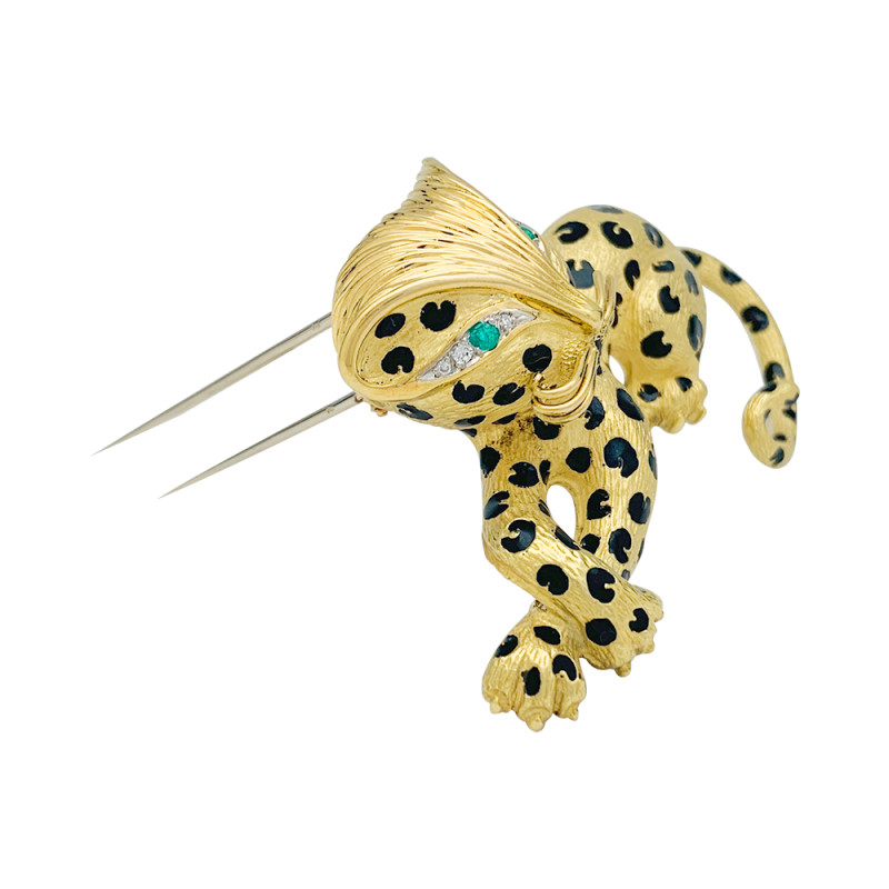 Fred Paris Enamel Leopard Brooch