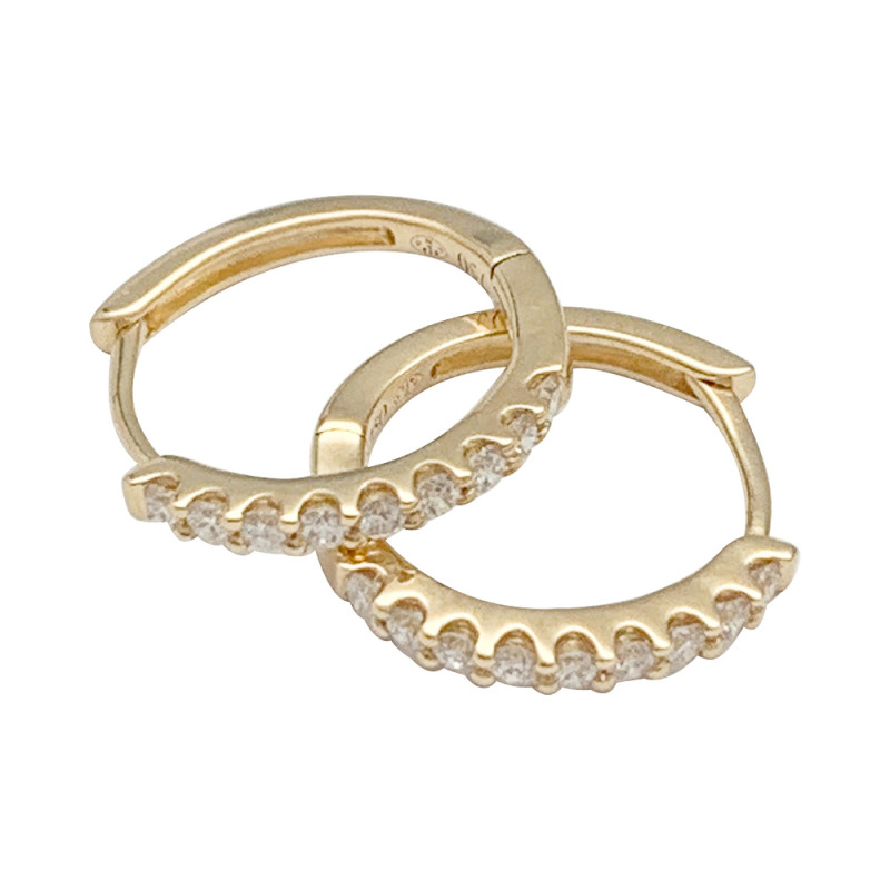 Yellow gold pair of hoops, diamonds.